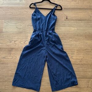 Zara Deep Silk Blue V-Neck Jumpsuit